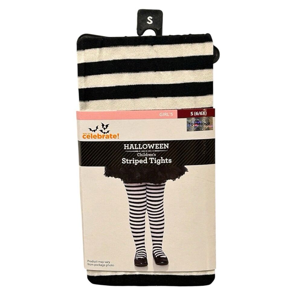 Way To Celebrate Girls Striped Tights Halloween Accessory Size S(6/6X)